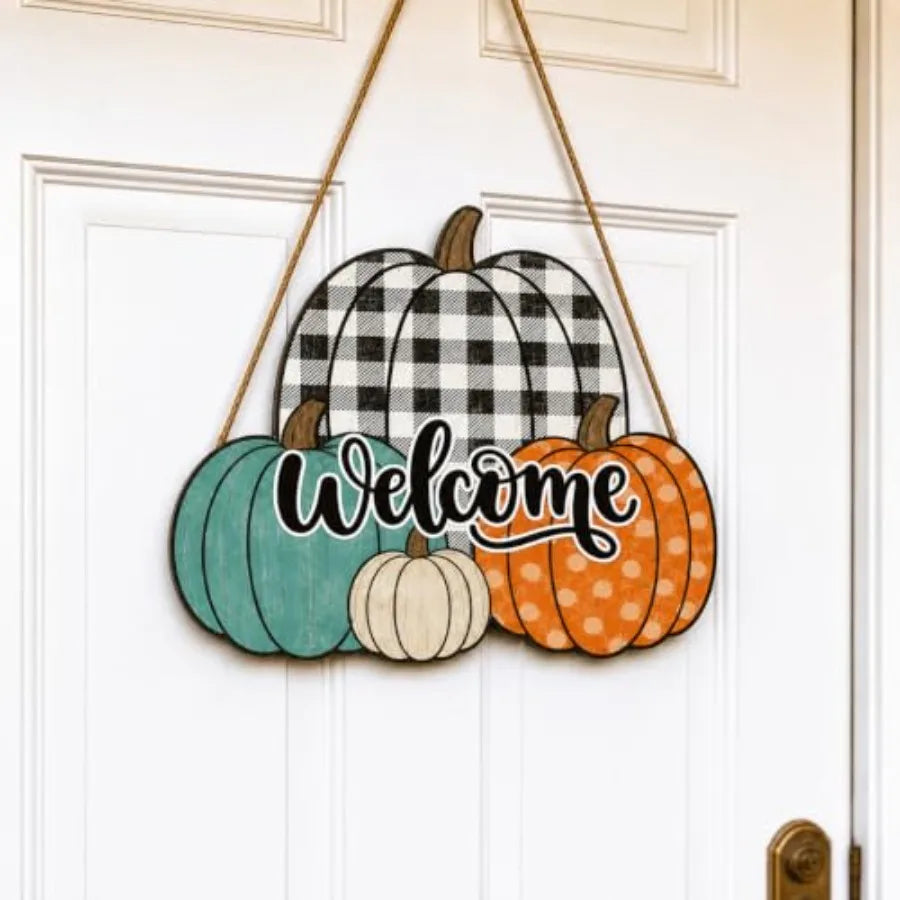 Fall Door Decor Wooden Hello Fall Sign, Pumpkin Truck Door Hanger Wooden Hello Fall pumpkin truck sign for front door, porch, w