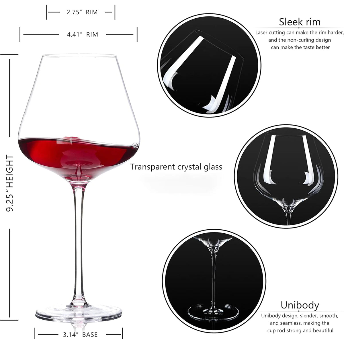 Hand Blown Red Wine Glasses Set of 4,23 oz Crystal Burgundy Wine Glasses With Long Stem,Lead-Free Premium Wine Glass-Unique Gift for Wedding, Anniversary, Party and Home