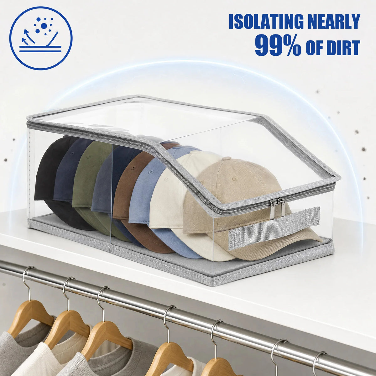 Hat Storage Organizer Box Clear PVC Baseball Cap Storage Container Stackable Dust‑Proof Cap Holder For Closet Wardrobe Under Bed
