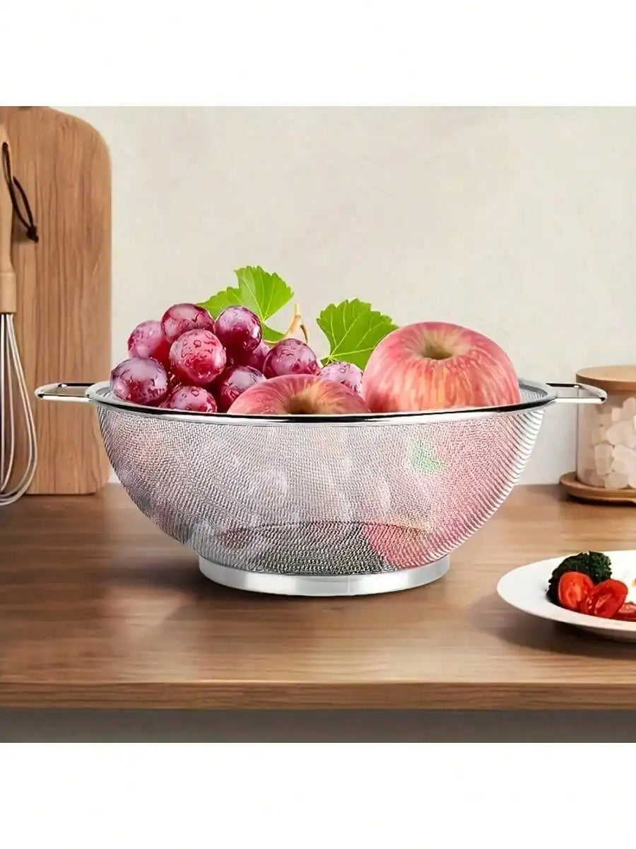 3pcs Stainless Steel Strainer Set With Handle Fine Mesh Metal Screen For Pasta, Vegetables, Rice, Fruits And Food Kitchen Sprayer, Strainer Basket Kitchen Rice Wash Dish Bowl, Kitchen Supplies SH25071897629956407