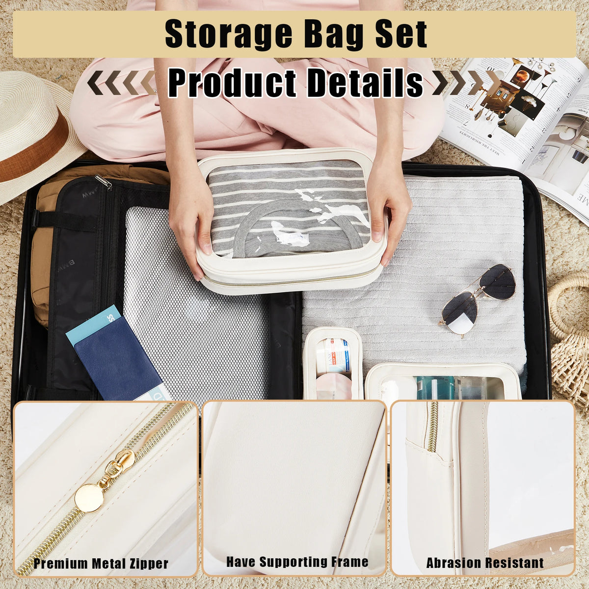 `5-Piece Clear Toiletry Bag Set, PVC Waterproof Cosmetic Makeup Bags with Zipper for Travel Bathroom Organizing`