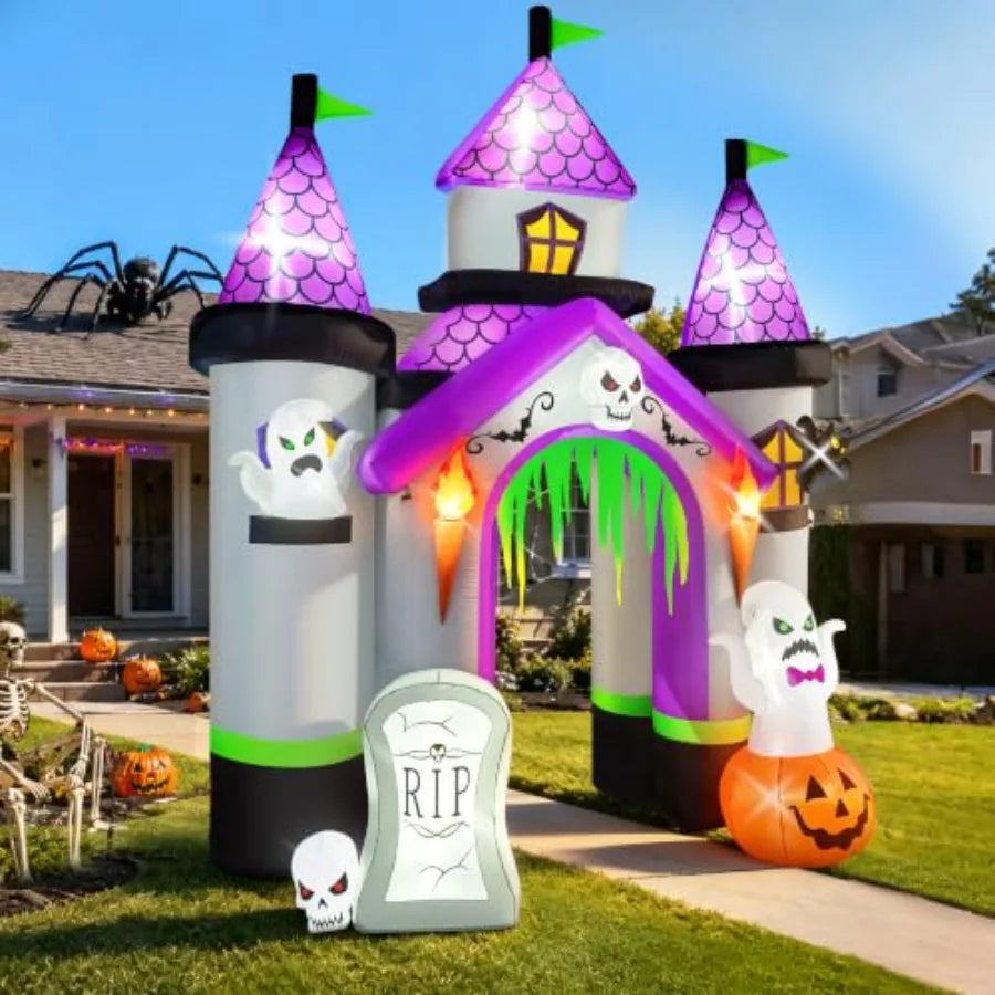 12.5FT Tall Halloween Inflatables Archway Haunted House Castle Giant Ghost Pumpkin Arch Blow Up Halloween Outdoors Yar