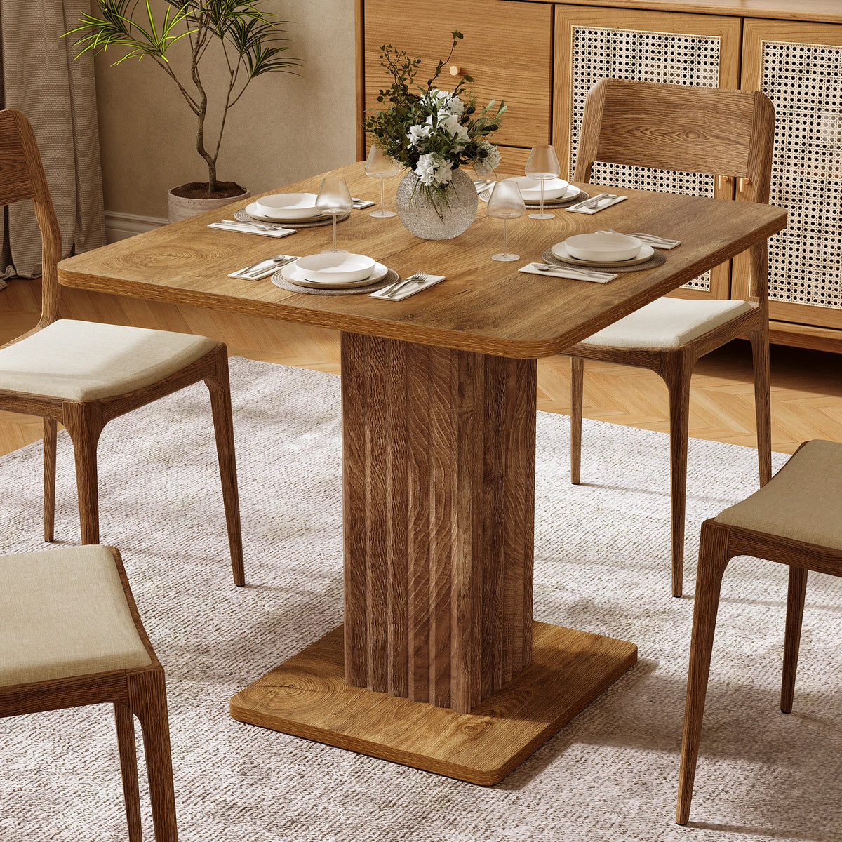 Tribesigns Farmhouse Dining Table With Sturdy Wooden Base