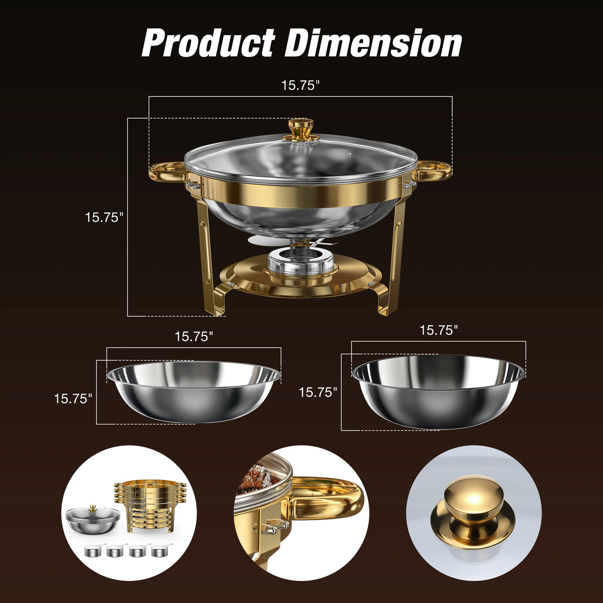 Elegant Chafing Dish Set With Glass Lid For Buffet Parties