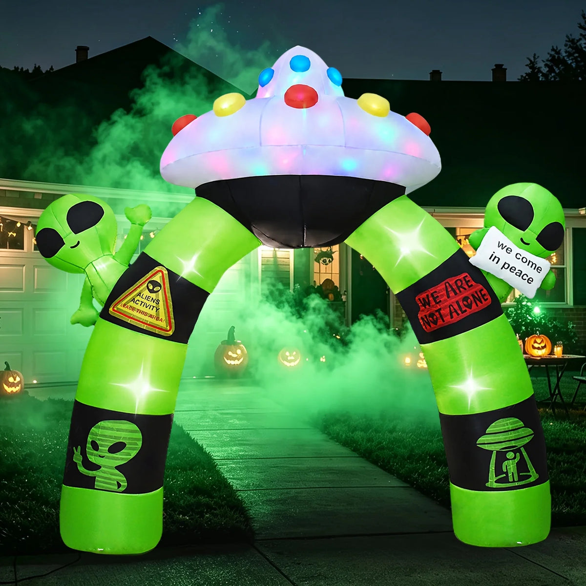 10.5FT Halloween Inflatable Alien Arch Decoration Blow Up Alien Archway with Built-in LED Lights Outdoor Giant Airblown Spaceship Arch for Yard Garden Lawn Porch Party Supplies USA Stock Warehouse