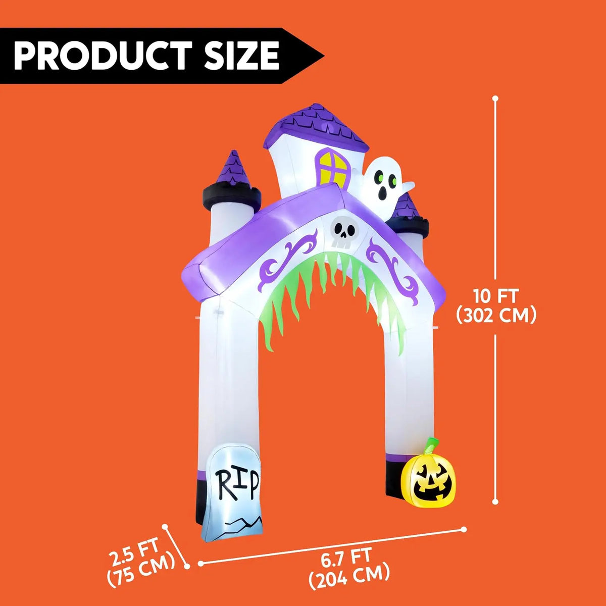 10FT Tall Halloween Inflatables Giant Haunted House Castle Archway Outdoor Decoration with Built-in LED Lights, Blow Up Arch Decor for Outdoor Yard Lawn Garden Party, Spooky Halloween Decor