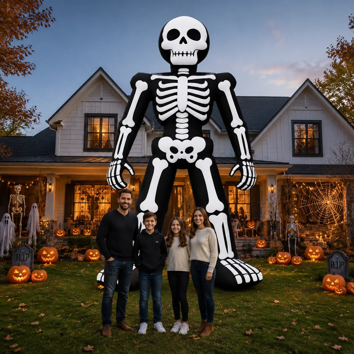 Giant 8m/26ft Inflatable Halloween Skeleton Man 3-Story High with Fan Oxford Cloth Skeleton Man Costume for Outdoor Halloween Decoration