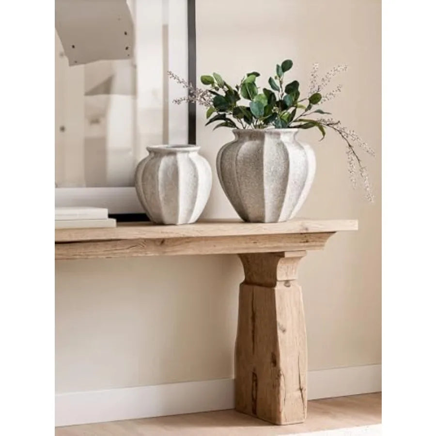 11.3 Ceramic Vase for Modern Farmhouse Home Decor: Weathered White Substantial Stable Living Room Dining Room Table Centerpiece