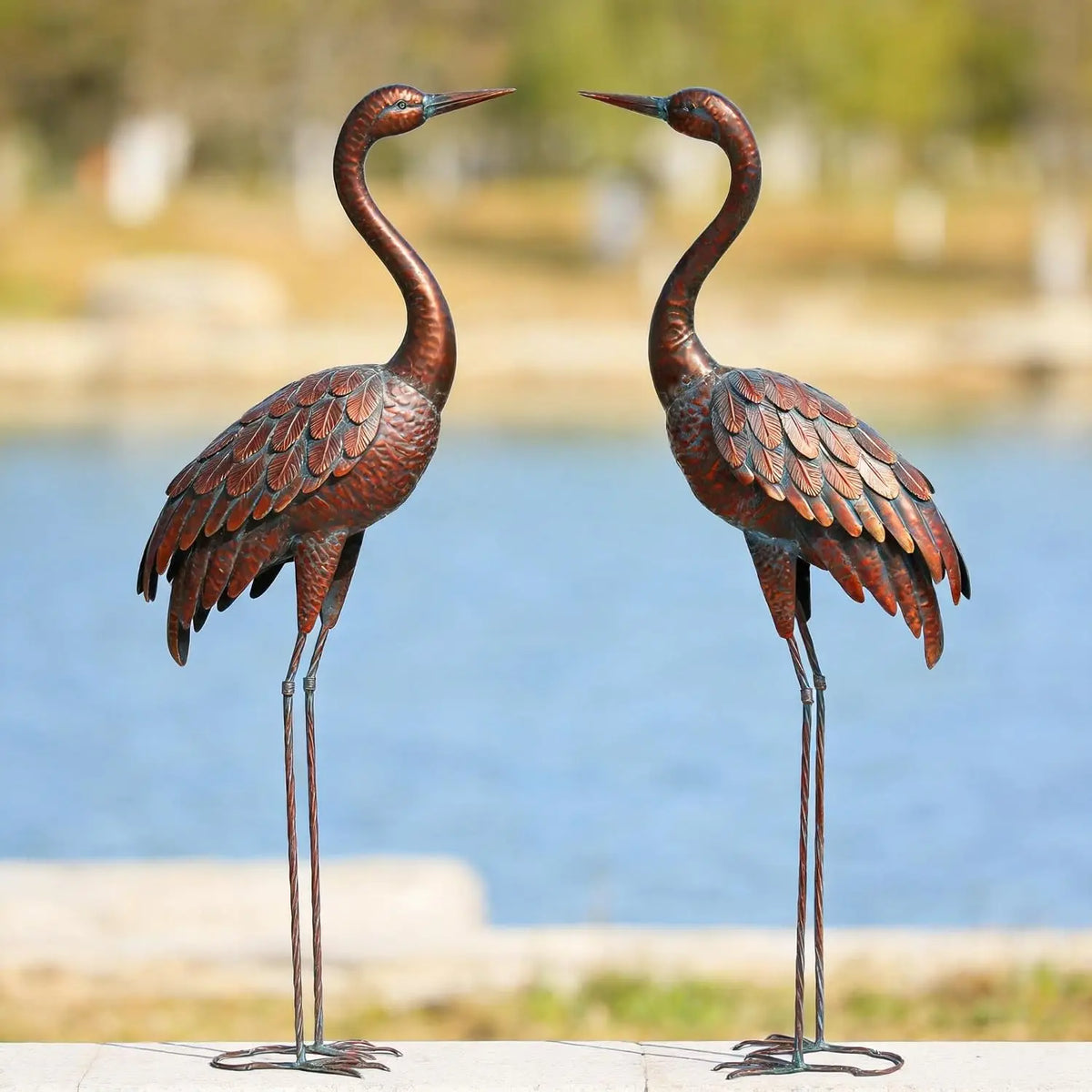 Set of 2 Large Metal Garden Crane Sculpture Statues, Weatherproof Outdoor Yard Art Ornaments for Lawn Patio Backyard Landscape Decoration