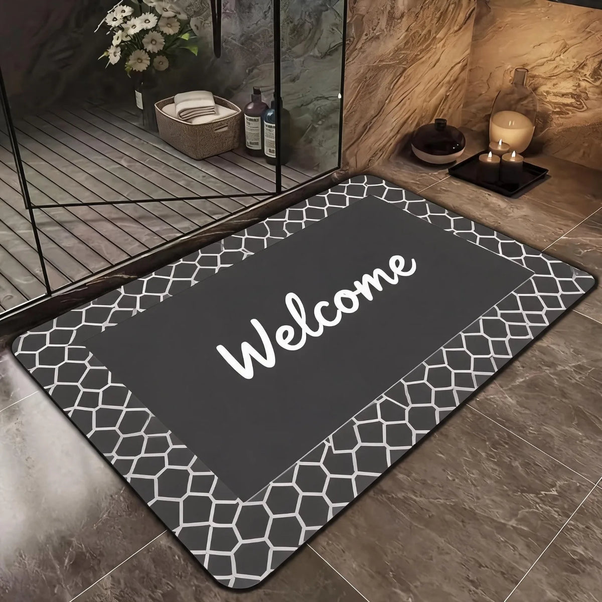 Soft Diatomaceous Earth Bath Mat - Non-slip, Quick Drying,, Geometric Pattern, Hand Washable, Suitable for Bathroom, Entrance, Kitchen, Perfect Home Decor