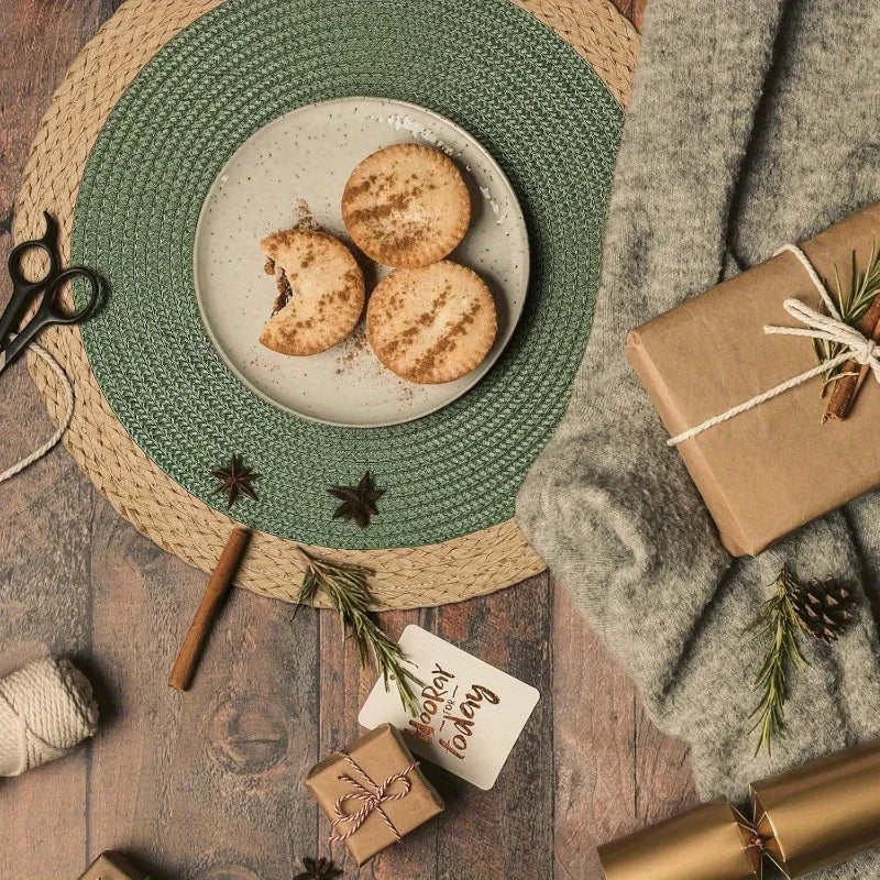 4-Piece Night Flower Round Wooden Placemats, 5.91 Inches, Washable & Heat Resistant, Suitable for Dining Tables, Non-Slip Indoor and Outdoor Placemats, Ideal for Thanksgiving, Christmas and Easter