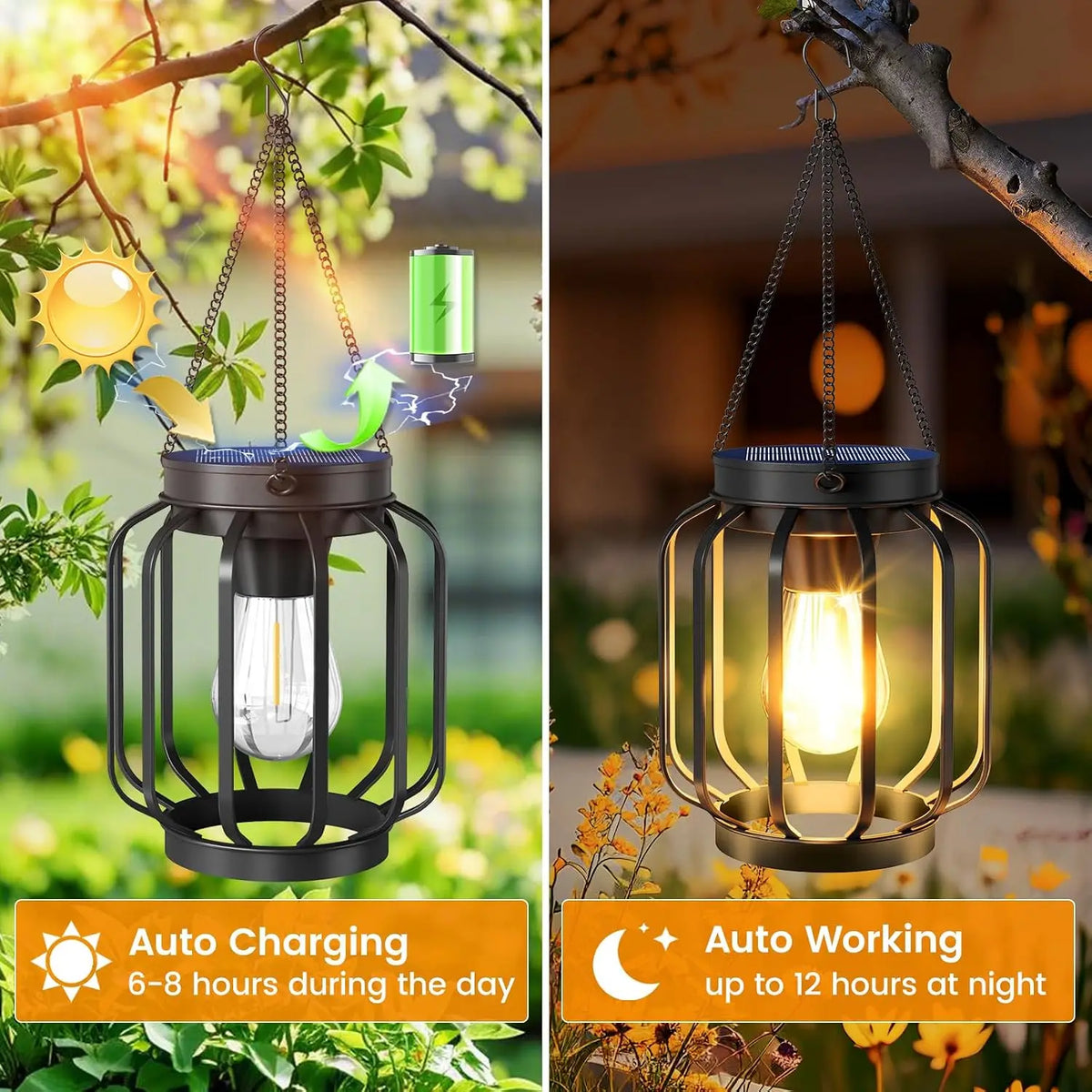 Solar Lanterns Outdoor Waterproof  Solar Lantern, 4 Pack   Solar Lanterns Outdoor with Auto On/Off & Hook, Brighter  Solar Lights Outdoor Lanterns for Garden Patio Yard