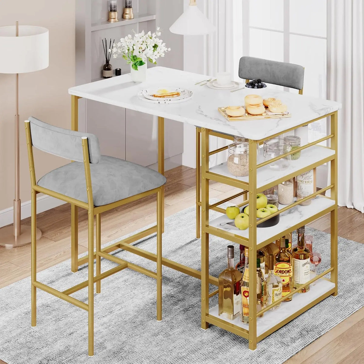 Garvee Dining Table Set 2 Chairs Modern Household Dining Room Furniture Stable Bar Table and Chairs Set for Apartment Home Dining Furniture
