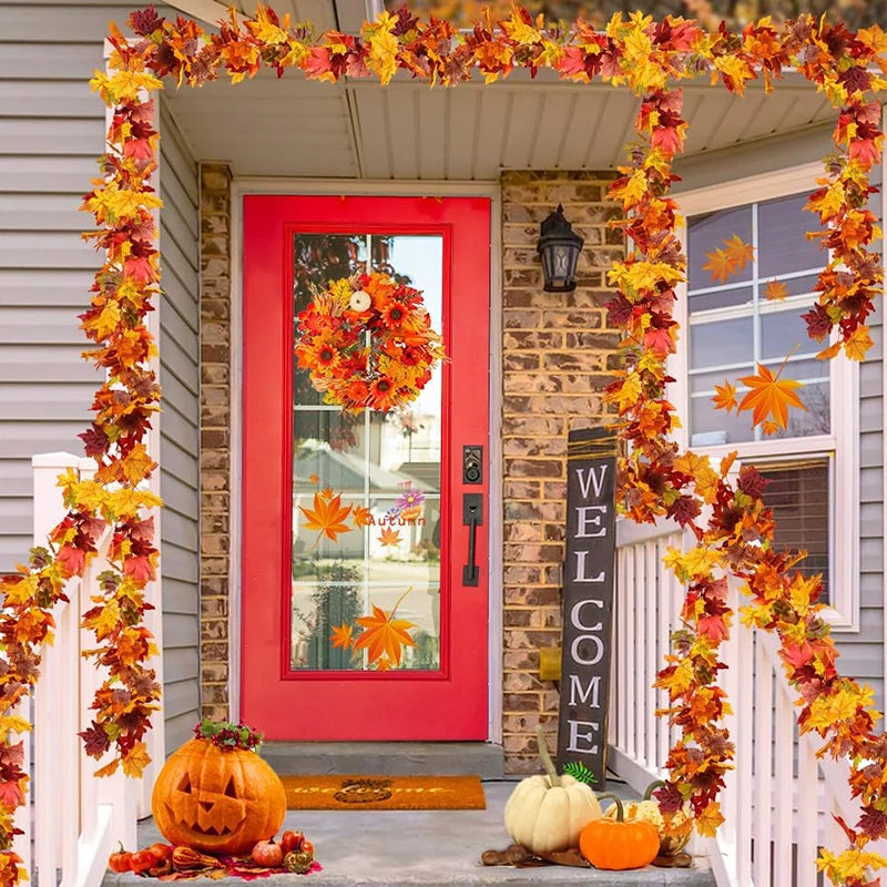 1/2Pcs Fall Artificial Maple Leaves Vine Hanging Rattan Wreath for Thanksgiving Halloween Day Decoration Home Room Decor Garland