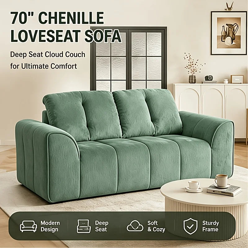 Chenille Deep Seat Cloud Loveseat Sofa With Memory Foam