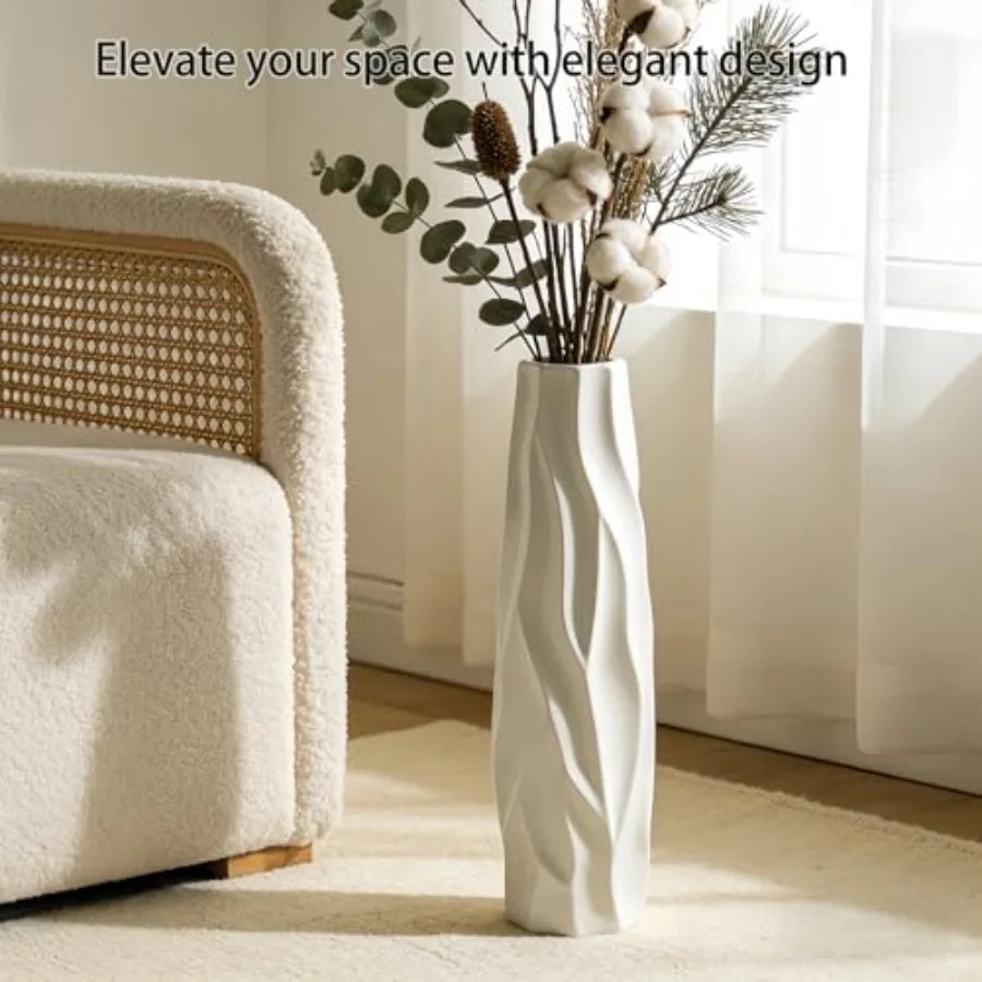 Large Floor Ceramic Vase 24 Inches Tall White Modern Simple Origami Design for Office Home Farmhouse Living Room Decor Fall Flo