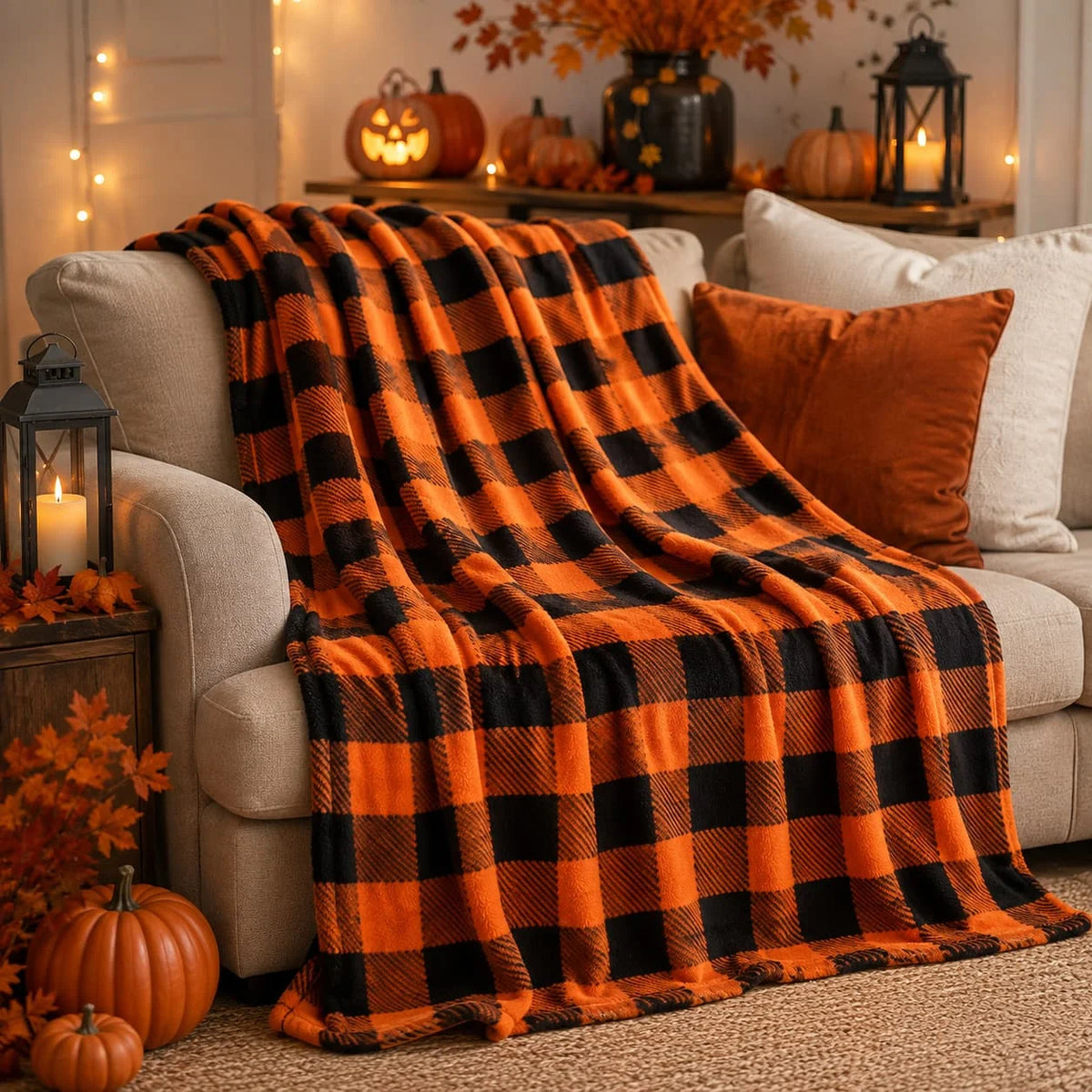 BEDELITE Halloween Throw Blanket for Decor & Gift, Orange & Black, 50"x60"