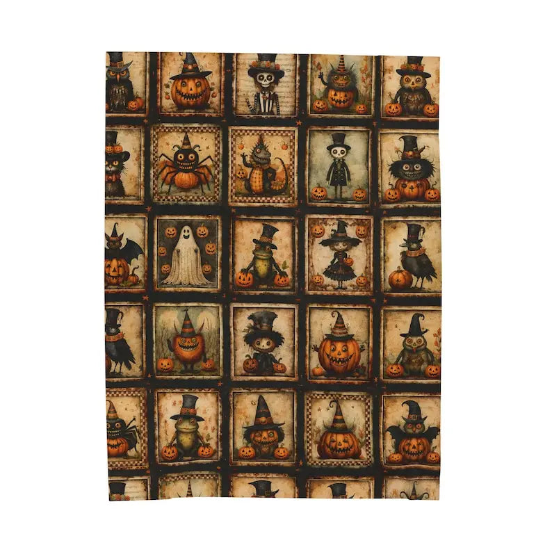 Spooky Vintage Halloween Patchwork Blanket |   Velveteen Plush Blanket