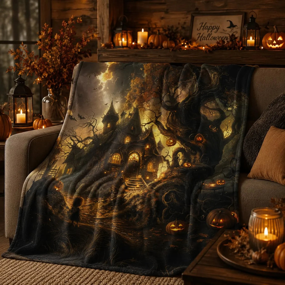 Haunted House Halloween Blanket: Soft, Spooky Fall Throw