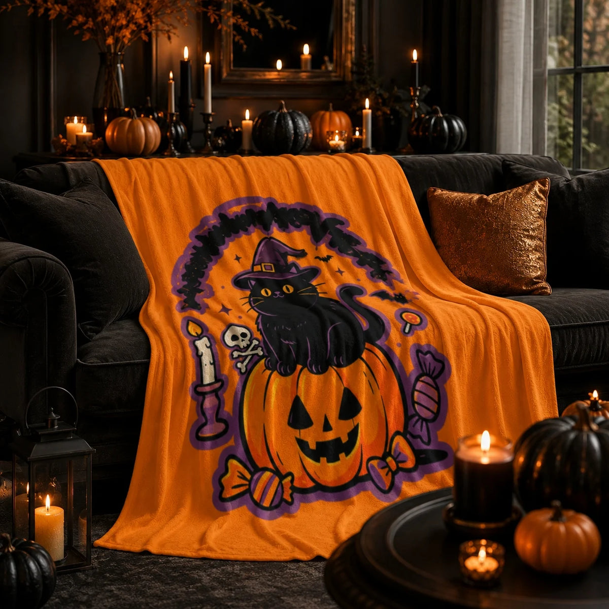 Halloween Flannel Throw Blanket 60 x 50 Inch, Soft Lightweight Cozy Blanket for Couch, Sofa, Bed, Bedroom and Living Room Decor