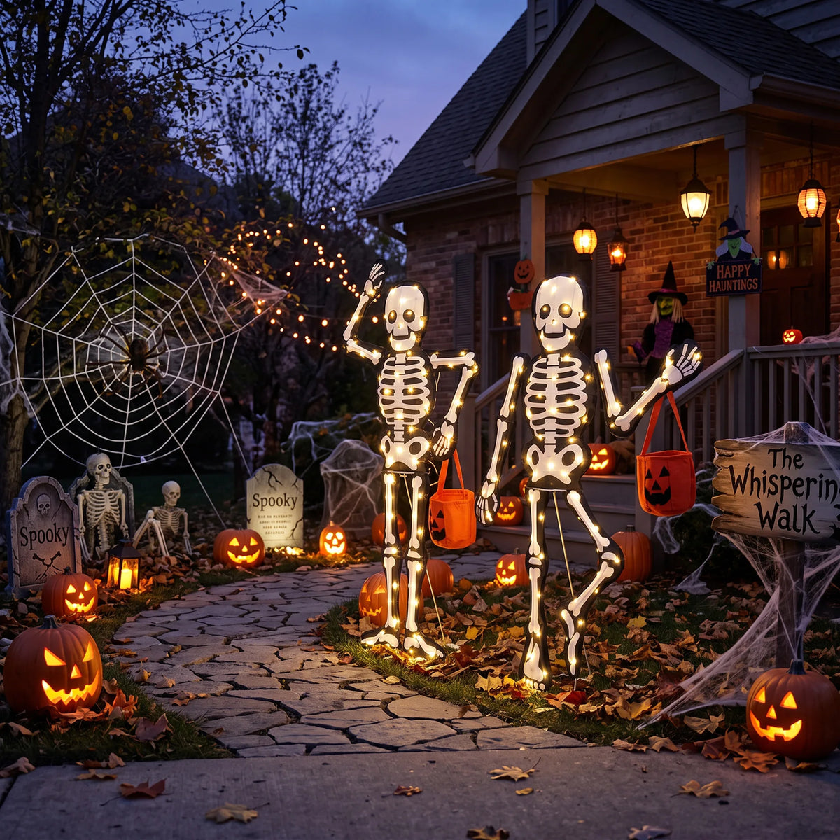 45" H 2-Piece Skeleton Lights Set 2.5D Outdoor Halloween Decorations