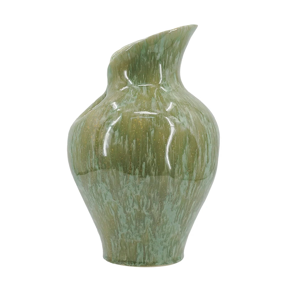 D7.9x11.8" Sage Office Green Sculptural Ceramic Vase Bedroom Decor Creativity Living Room Balcony Flowers Ornament MHHP