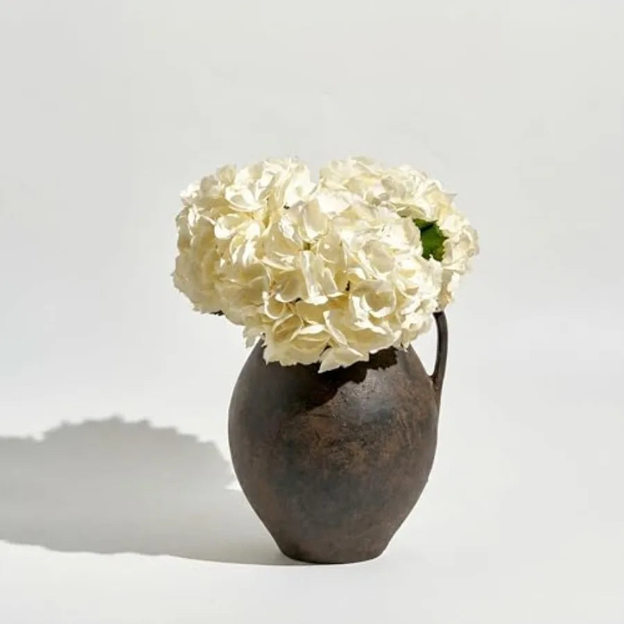Brown ceramic large vase for home decor 11.2 tall Zen style terra cotta texture distressed farmhouse finish decorative flower c