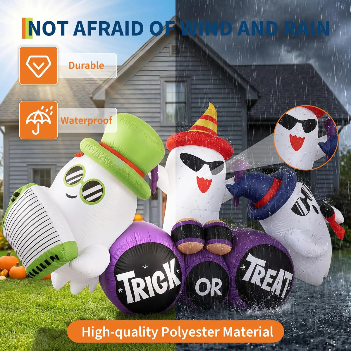 8ft Halloween Ghost Band Inflatable Outdoor Yard Decor With 6 Led Lights, Trick Or Treat Blow Up For Lawn Porch Garden Party Display