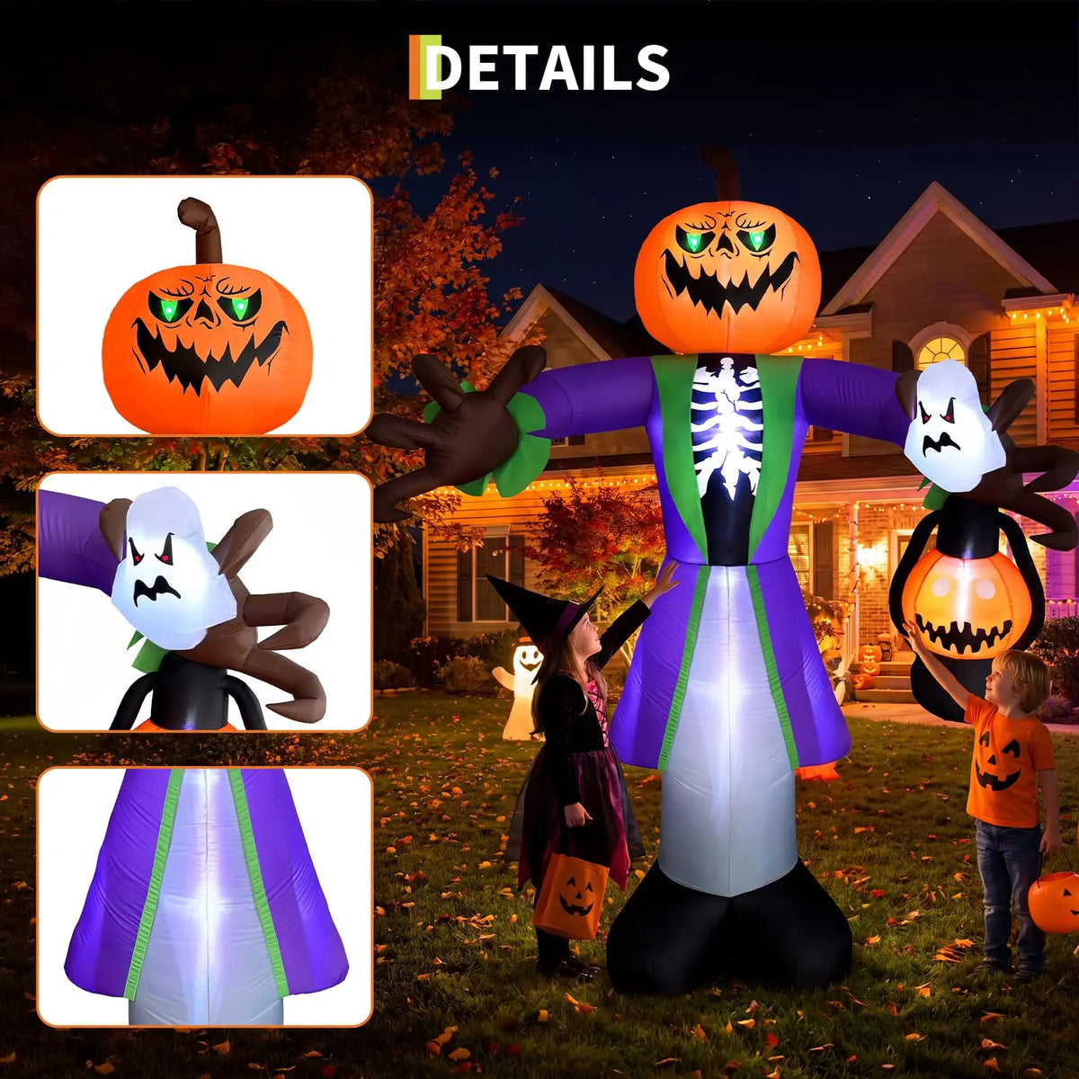 8FT Halloween Inflatable Pumpkin Zombie With Lantern And 7 LED Lights, Outdoor Toy Yard Decoration For Lawn Porch Party Garden