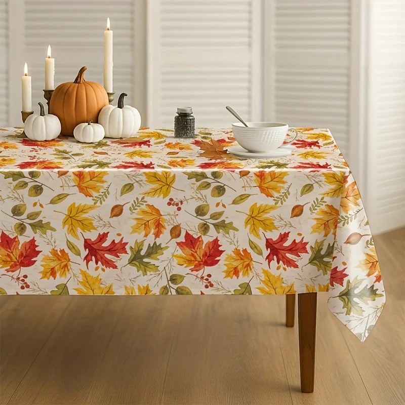 1pc Thanksgiving Tablecloth, Vibrant Orange Maple Leaf Design, Durable Plastic, Machine-Made, Perfect for Holiday Dining Decor and Party Gifts, Thanksgiving Table Decoration | Bright Table Setting | Plastic Tablecloth, Thanks