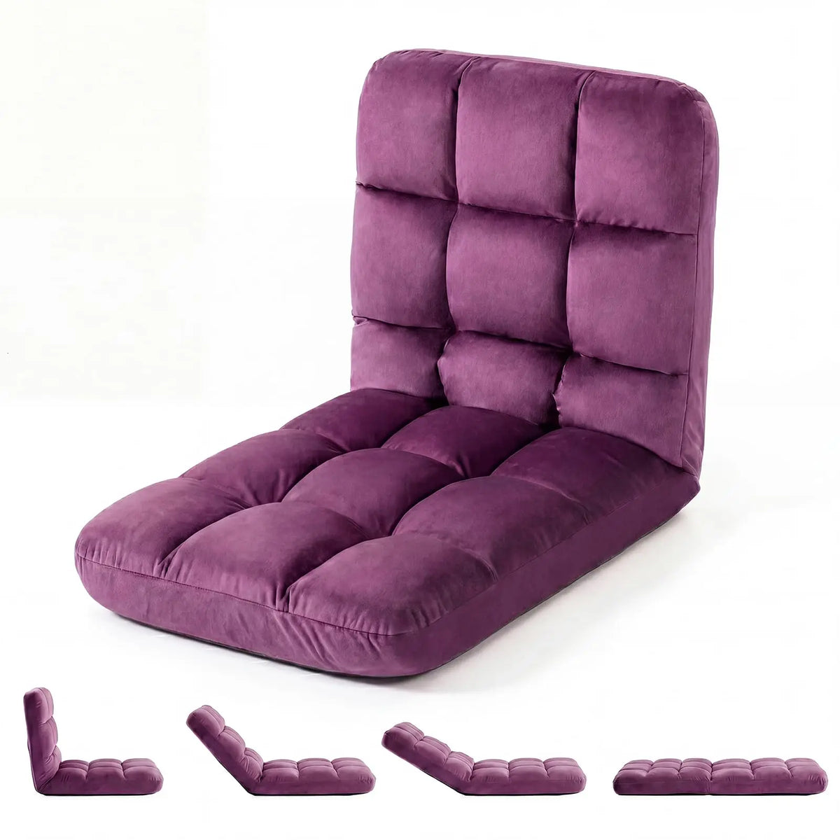 Adjustable Floor Chair With Back Support, 5-Position Foldable Gaming Lounge Chair, Padded Meditation Sofa For Indoor Living Room