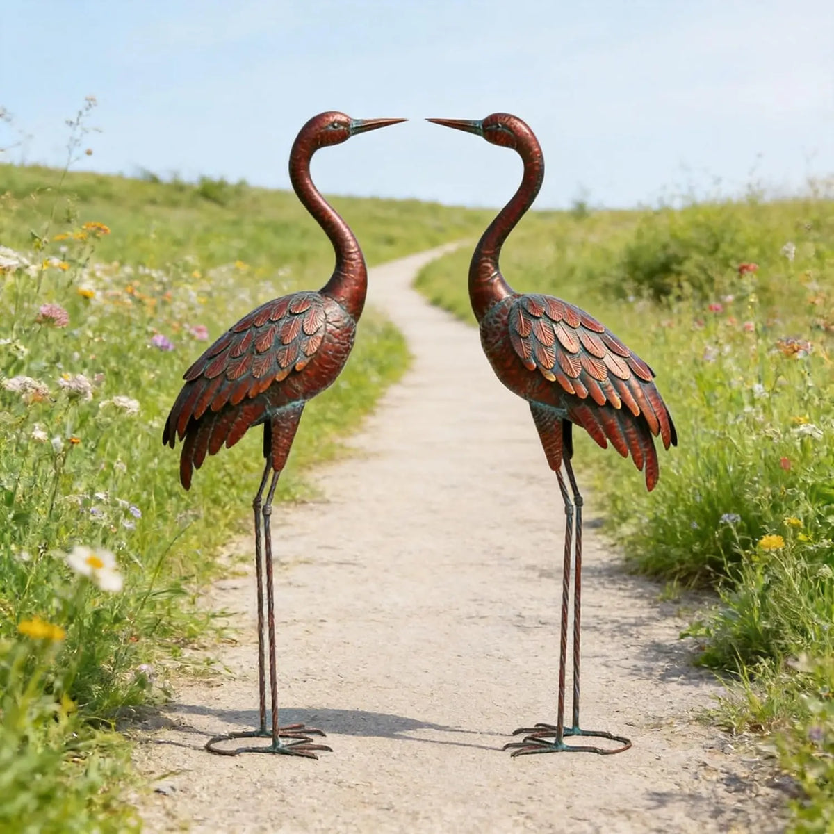 Set of 2 Large Metal Garden Crane Sculpture Statues, Weatherproof Outdoor Yard Art Ornaments for Lawn Patio Backyard Landscape Decoration
