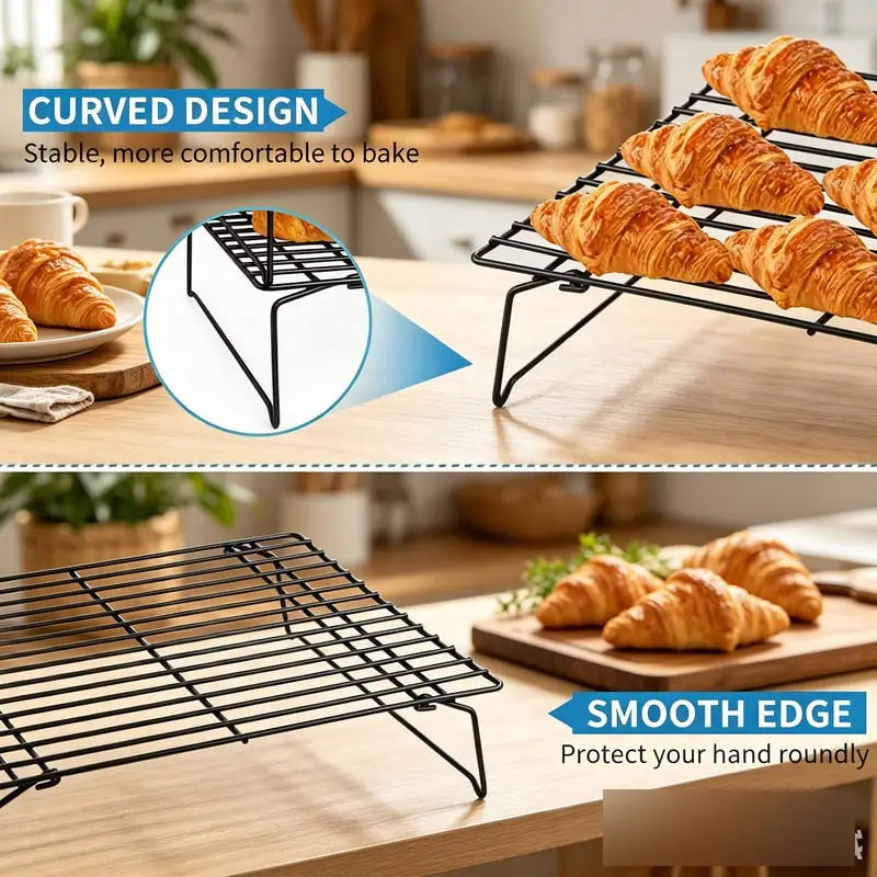 3Pcs Baking Cooling Rack Non Stick Wire Grid Stainless Steel Oven Kitchen Baking Tray Pizza Bread Cookie Holder Barbecue Shelf