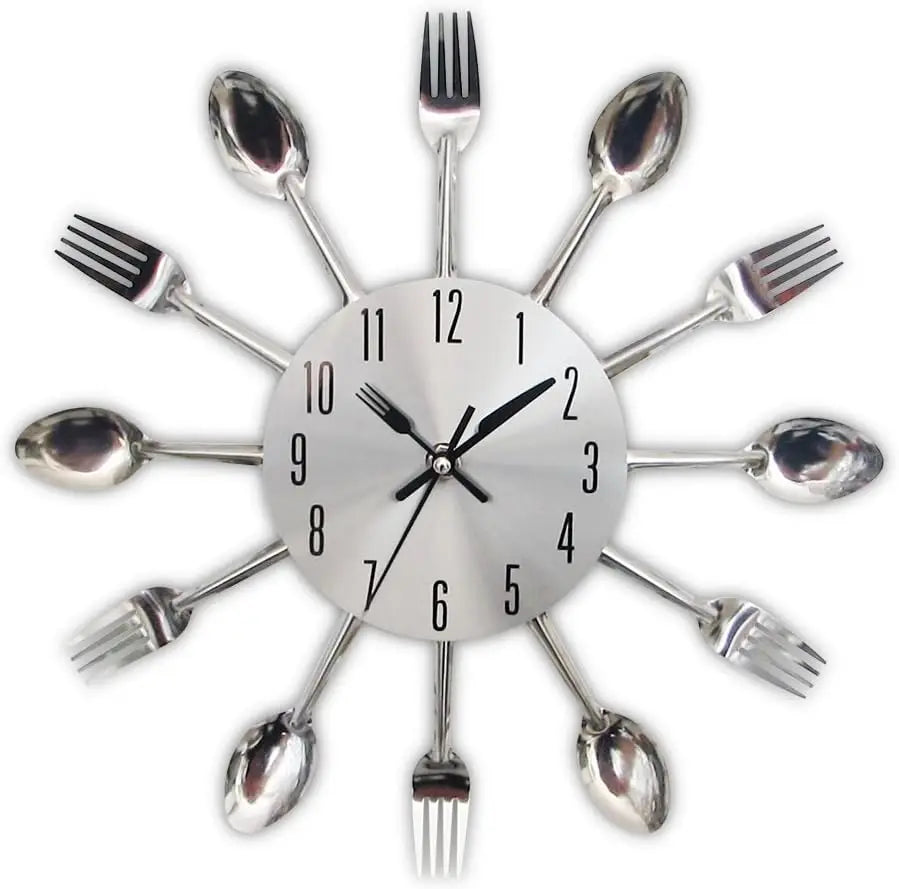 Kitchen Wall Clock, 3D Removable Modern Creative Cutlery Kitchen Spoon Fork  Clock Mirror  Decal Wall Sticker R
