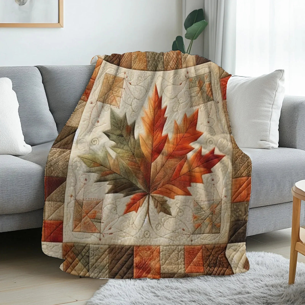 1pc, Maple Leaf, Flannel Blanket Soft, Warm, Autumn Style Printed Pattern, for Sofa, Bed, Living Room, AllSeason Use, Halloween | Christmas | Room Decor | Fall Decorations for Home, 280gsm