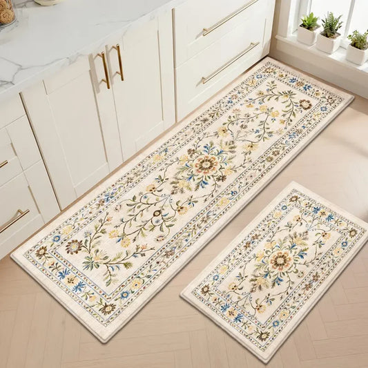 Fuzzy Kitchen Runner Mat, Long Soft Flannel Floor Rug with PVC Non-Slip Bottom, Thickened Absorbent Water Absorbing Mat for Kitchen, Bathroom, Toilet, Entryway and Dining Room