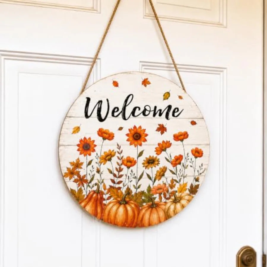 Fall Door Decor Wooden Hello Fall Sign, Pumpkin Truck Door Hanger Wooden Hello Fall pumpkin truck sign for front door, porch, w