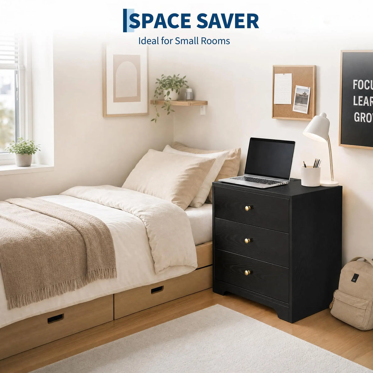 Nightstand With Charging Station 3 Drawers Set Of 2