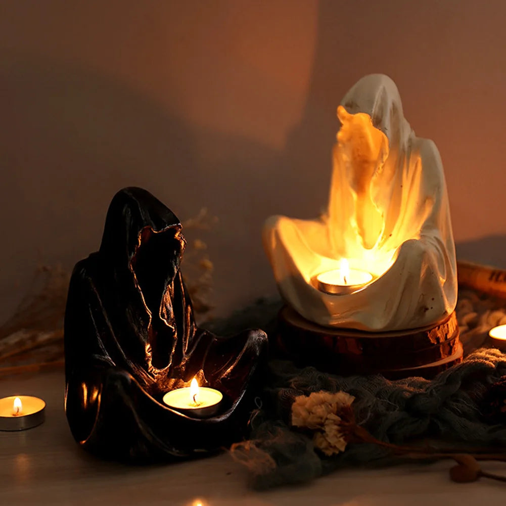Halloween Ghost Candle Holder Gothic Style Faceless Ghost Candlestick Hell Messenger Statue Candlestick for Home Party Supplies