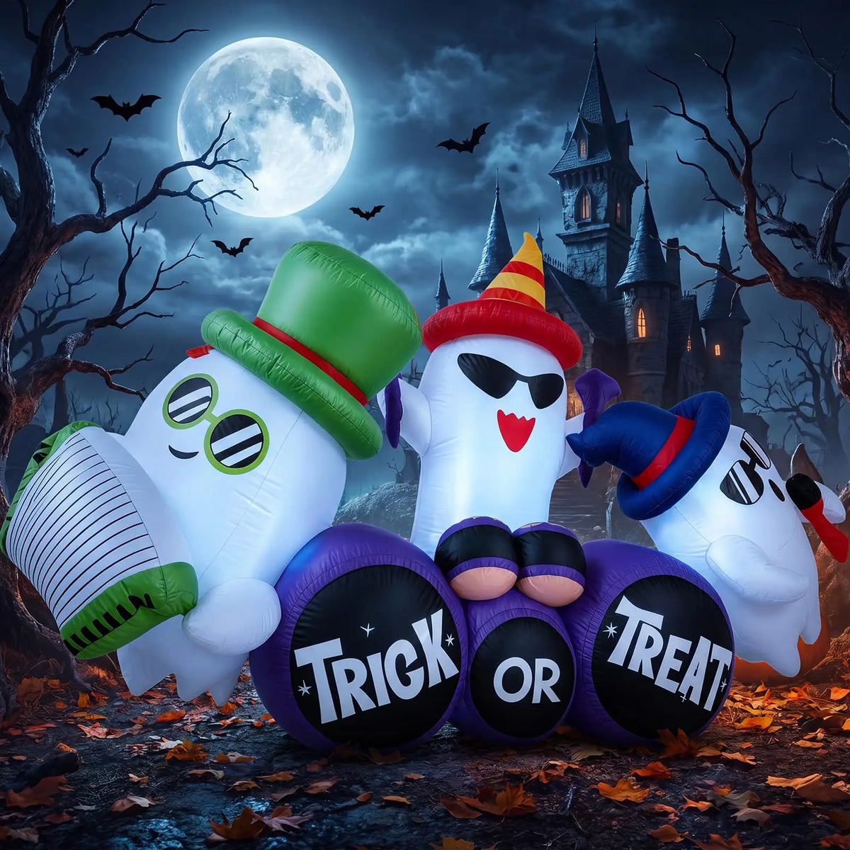8ft Halloween Ghost Band Inflatable Outdoor Yard Decor With 6 Led Lights, Trick Or Treat Blow Up For Lawn Porch Garden Party Display