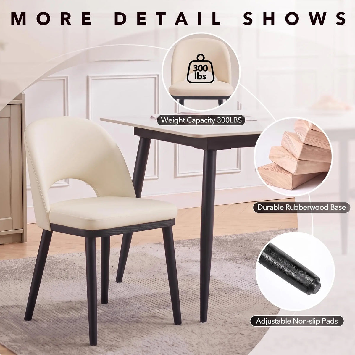 Modern Wooden Dining Chair Set Upholstered Seats Reinforced Legs
