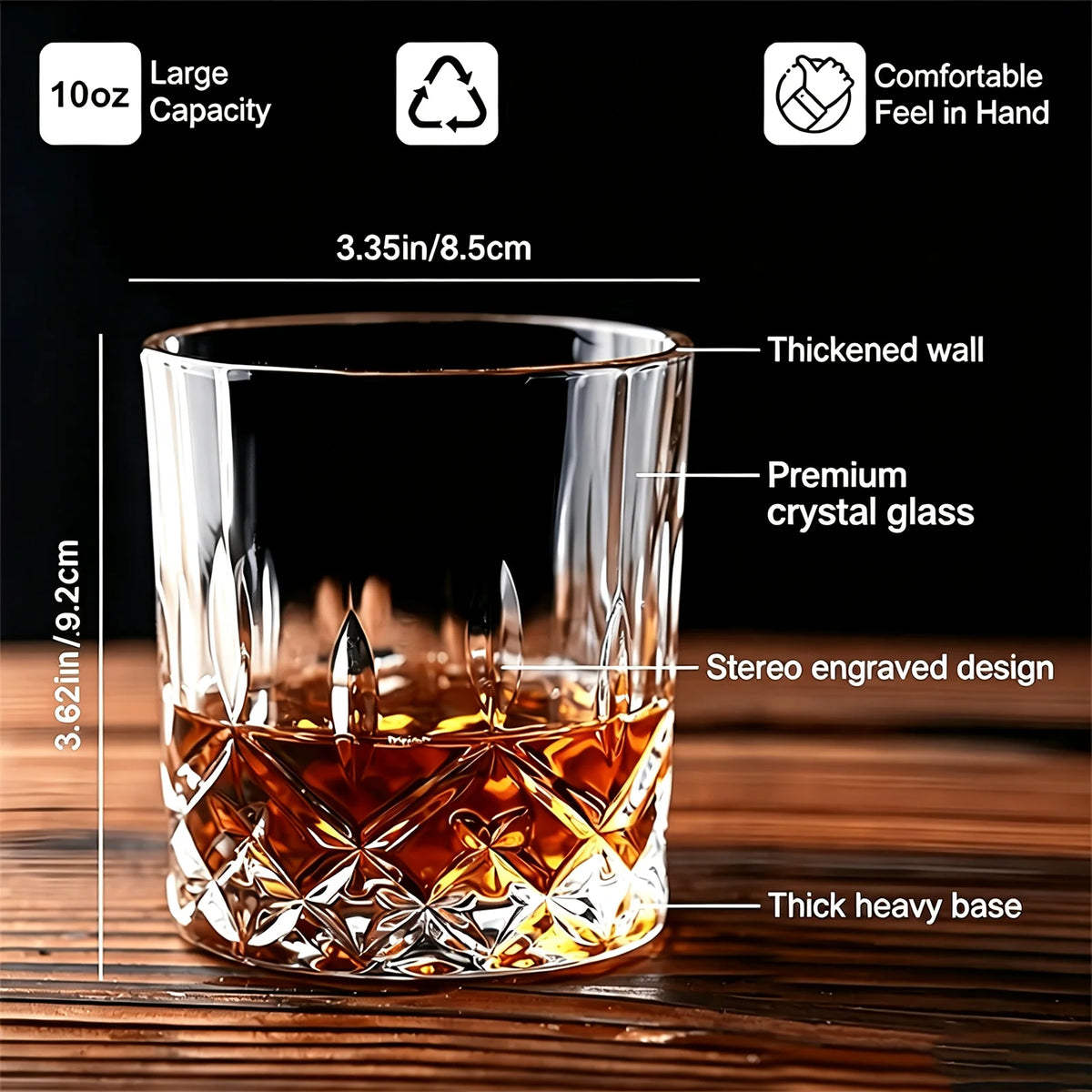 Whiskey Glasses Set of 6,10oz/300 ml Old Fashioned Bourbon Glasses,Lead-free Rocks Glassware for Scotch, Liquor & Cocktails, Drinking Glasses Gifts for Men