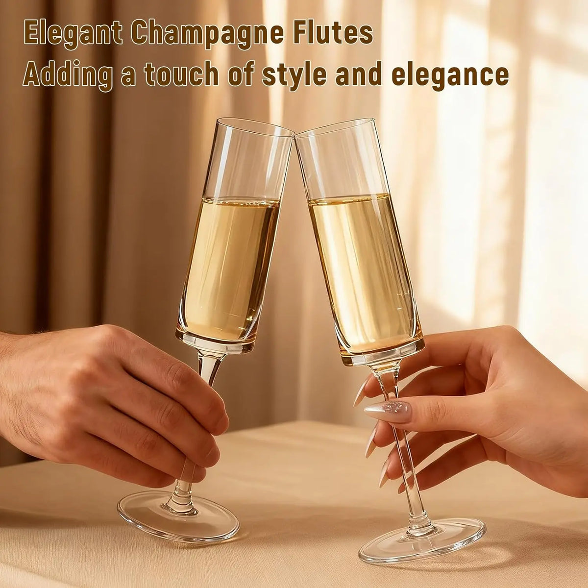 Crystal Champagne Flutes Set of 6 - 6.5 oz Hand Blown Champagne Glasses With Long Stem - Elegant Sparkling Wine Stemware for Party Wine Tasting Wedding New Years Eve Party Supplies- Unique Gift for Birthday,Anniversary