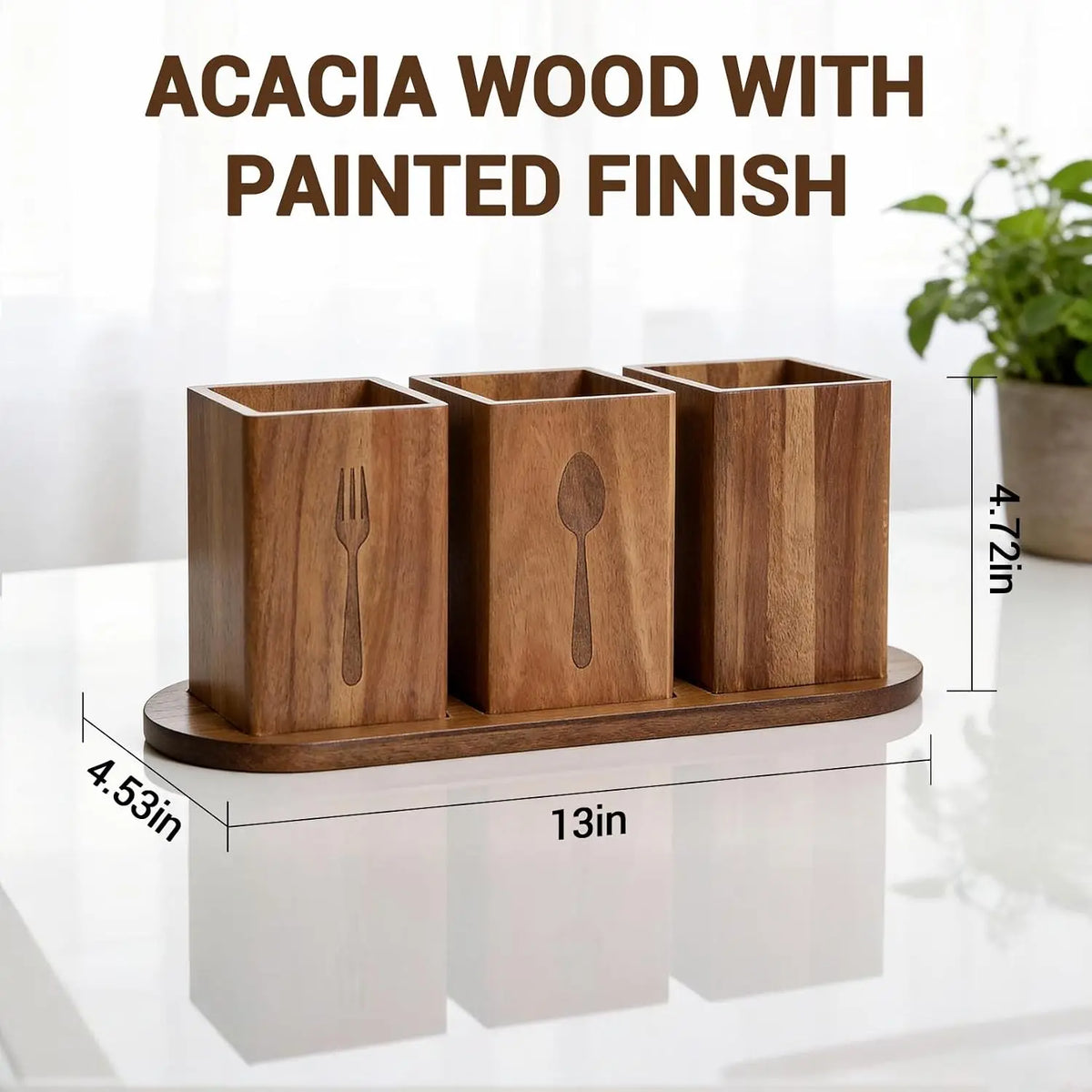 Garvee Acacia Wood Kitchen Utensil Holder Spoon Fork Tableware Storage Rack Cutlery Storage Caddy Organizer Silverware Holder for Spoons Forks Knives, Holds Plates Napkins,