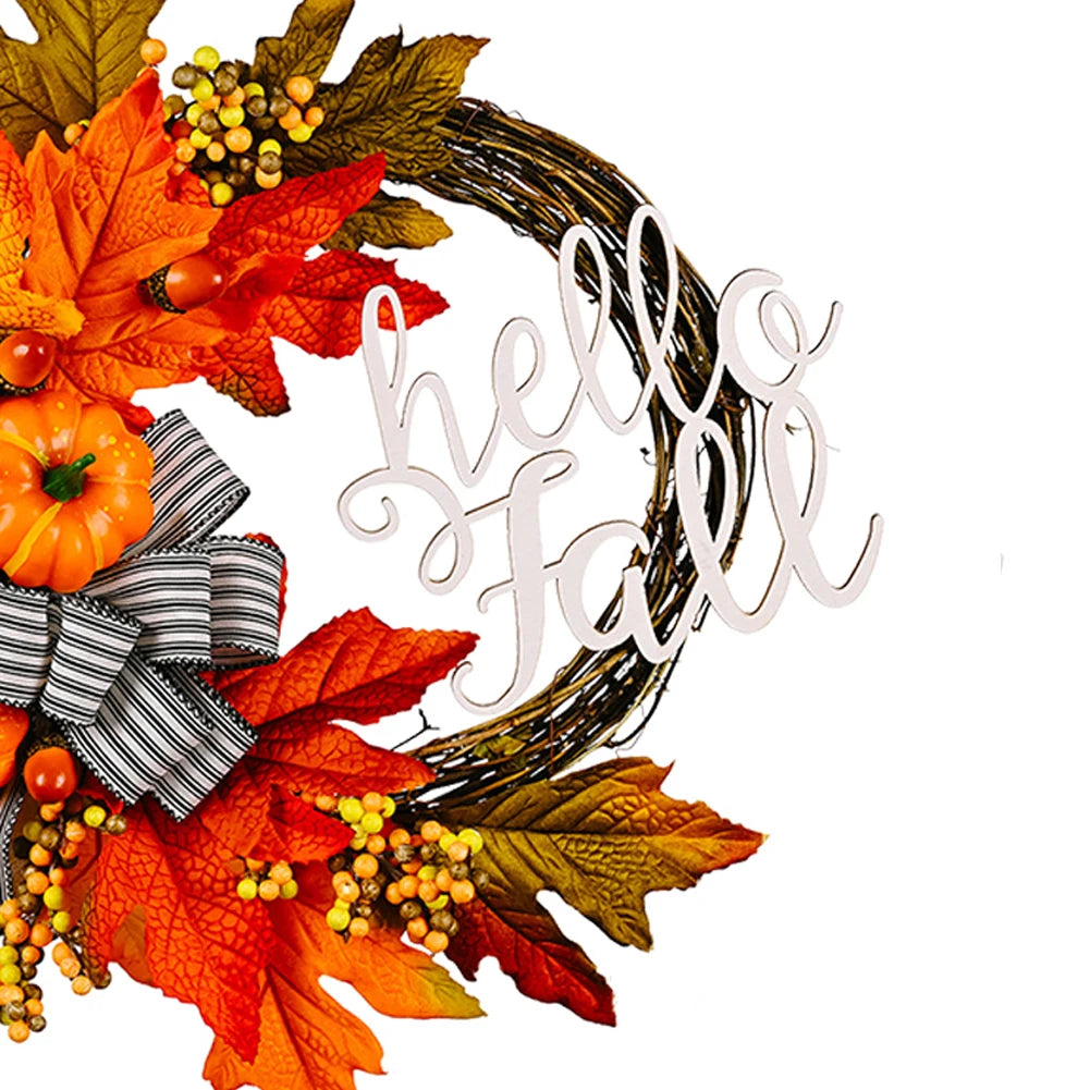 40cm Artificial Pumpkin Wreath Thanksgiving Garland Door Hanger Front Door Autumn Wreath for Thanksgiving Harvest Party Decor