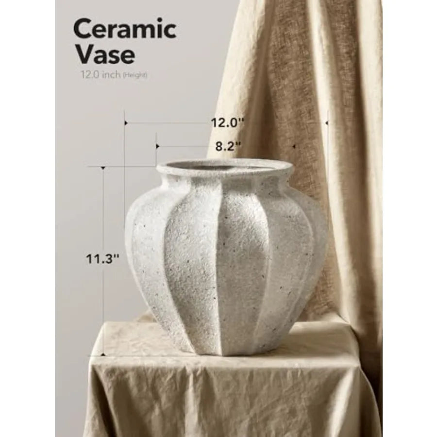 11.3 Ceramic Vase for Modern Farmhouse Home Decor: Weathered White Substantial Stable Living Room Dining Room Table Centerpiece