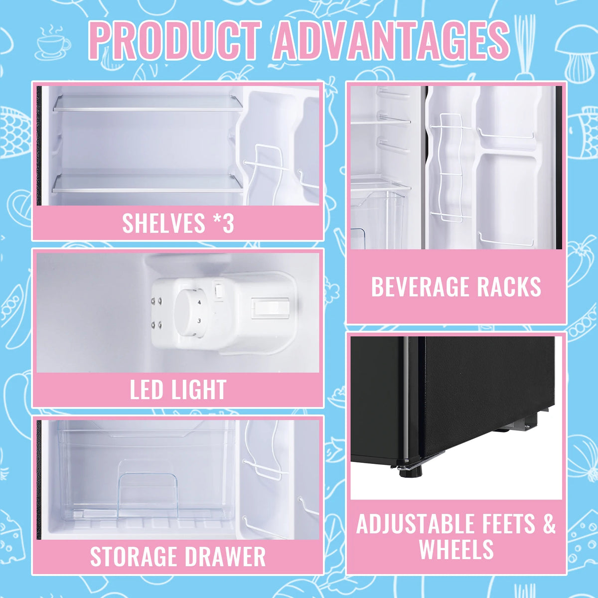 Double Door Small Refrigerator, 4.5 Cubic Feet Mini Fridge with 7-Level Adjustable Thermostat for Office, Dorm, Bedroom, Home and Apartment, Black