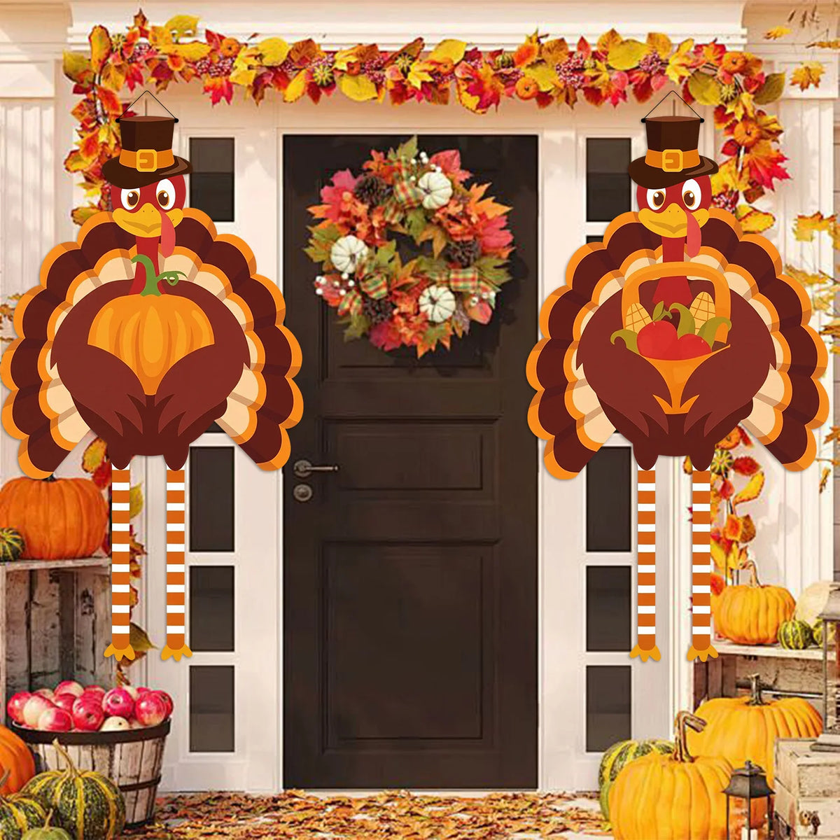Thanksgiving Turkey Banner Pumpkin Corn Harvest Party Decoration