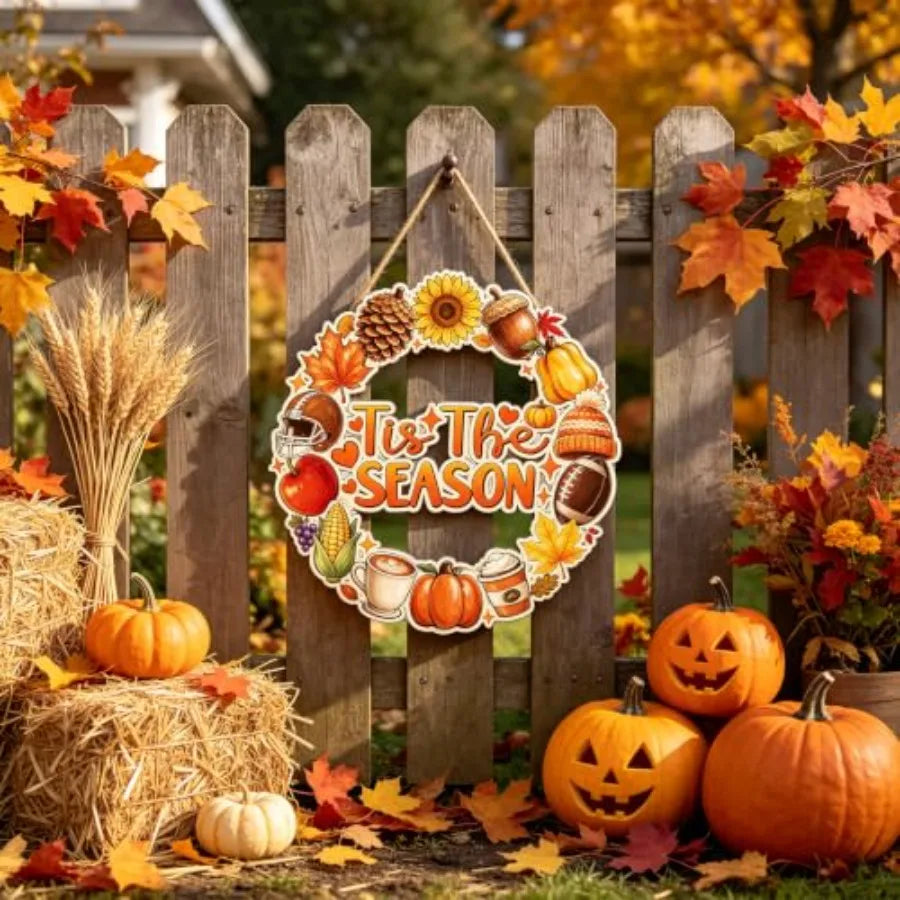 Fall Door Decor - Fall decorations Door Sign Thanksgiving Wreath for Front Door Hanger Tis the Season Autumn Hanging Sign Woode