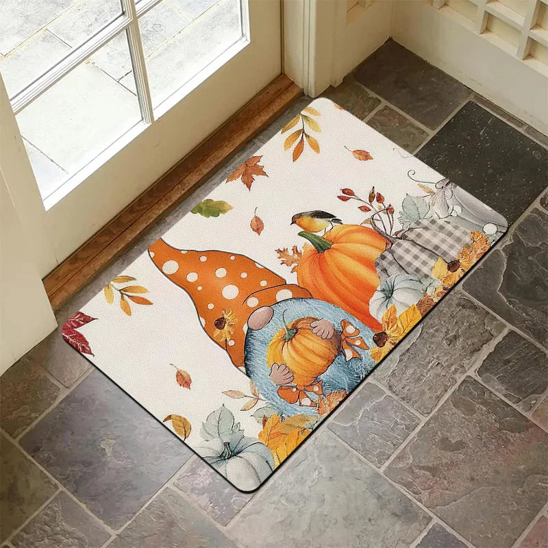 1pc Bohemian Hand-Painted Garden Gnome & Pumpkin Door - Thick Plush Flannel Suitable for Entryway, Machine Washable Autumn for Front Door, Cozy Fall Decor for
